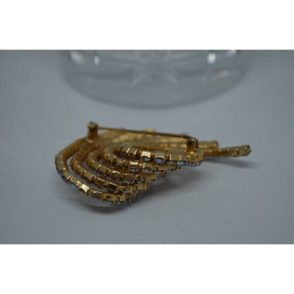 Rhinestone Wave Brooch Surfing Big Wave Swirl Rhinestone Brooch Vtg - Picture 2 of 10